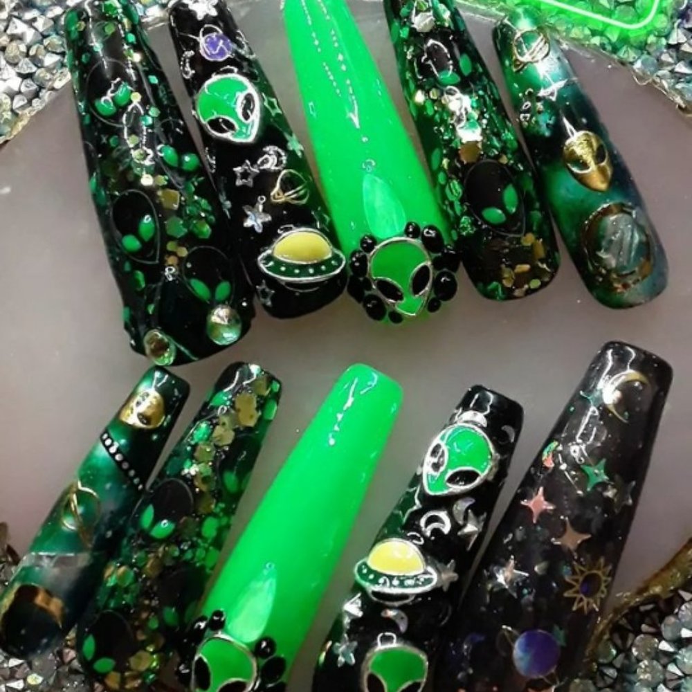 Handmade XXL Coffin Hard Gel Press On Nails